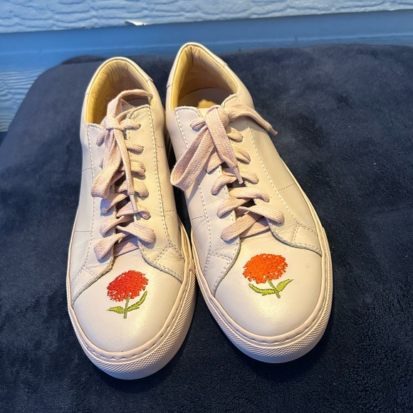 Greats for Cynthia Rowley Shoes - Greats for Cynthia Rowley Embroidered Leather Sneakers, Pink Blush